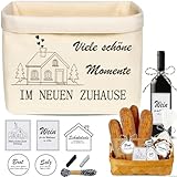 Sonekin Einzugsgeschenke Wohnung, Geschenk Zum Einzug Beinhaltet Brottüte, Karten, Aufkleber (Brot, Salz, Wein, Schokolade), Klammern und Schnur,Viele Schöne Momente im Neuen Zuhause(Weiß)