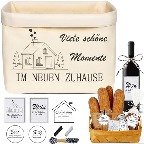 Sonekin Einzugsgeschenke Wohnung Geschenk Zum Einzug Beinhaltet Brottüte Karten Aufkleber (Brot Salz Wein Schokolade) Klammern und Schnur Viele Schöne Momente im Neuen Zuhause(Weiß)