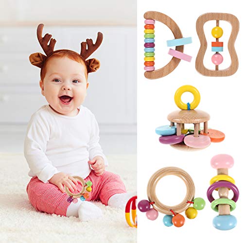 Toyvian Brinquedo De Bebê 5Pcs Sineta De Madeira Shaker Grab Sino Chocalho Brinquedos Brinquedo Do B