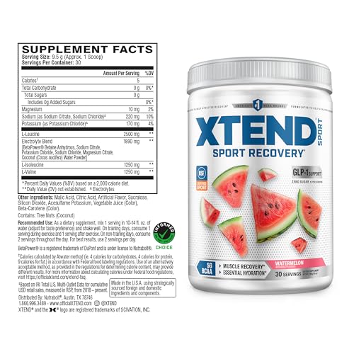Image of Xtend Sport BCAA Powder Watermelon - Electrolyte Powder for Recovery & Hydration with Amino Acids - 30 Servings