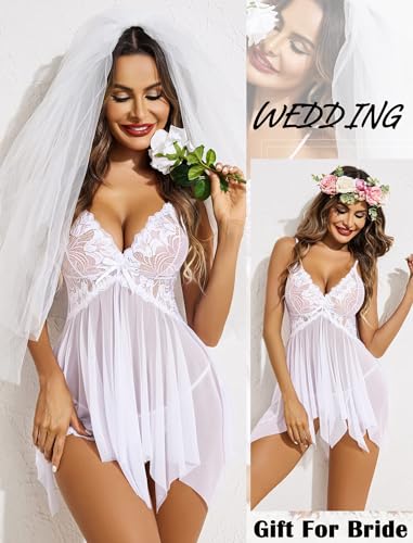Image of SSoShHub SoShHub Women Babydoll Nightwear Swimwear Beachwear Sheer Honeymoon Lingerie with Panty Set Chrismas Bikini Girlfriend Wife New Year Babydoll Valentine Festival Bikini, Free Size