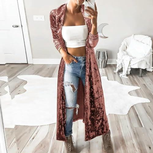 Kimono largo de terciopelo rosa con caída premium de otoño invierno 2