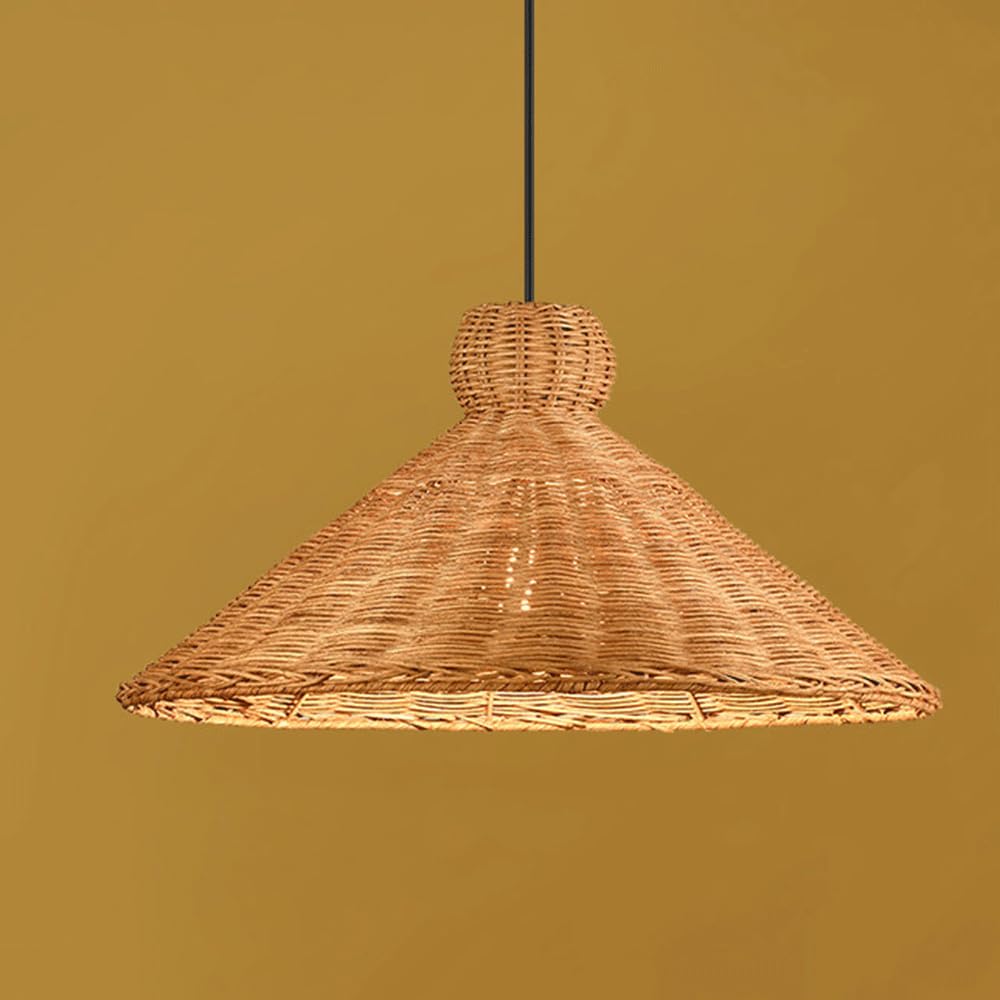 CHUNGYANG Rattan Lampshade Retro Home Lighting for Dining Living Room Japanese Restaurant Chandelier Light Fixture for Tea Room Cafe Pastoral Rattan Woven Hanging Lamp for Kitchen Island Entryway