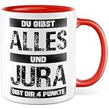 Jura Tasse mit Spruch – Geschenk Du gibst alles und Jura gibt dir 4 Punkte – Kaffeetasse 330ml aus Keramik – Studium Studentin Anwalt Sarkasmus Kollegin Freund Geburtstag Kaffee-Becher