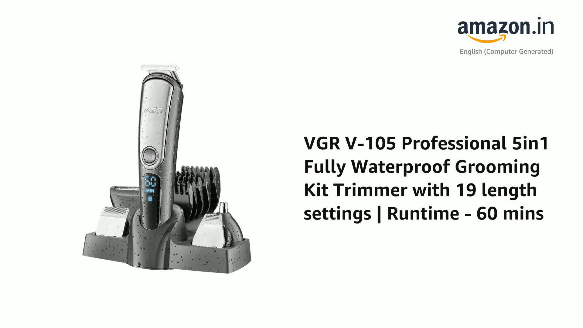VGR V-105 Professional 5in1 Fully Waterproof Grooming Kit Trimmer