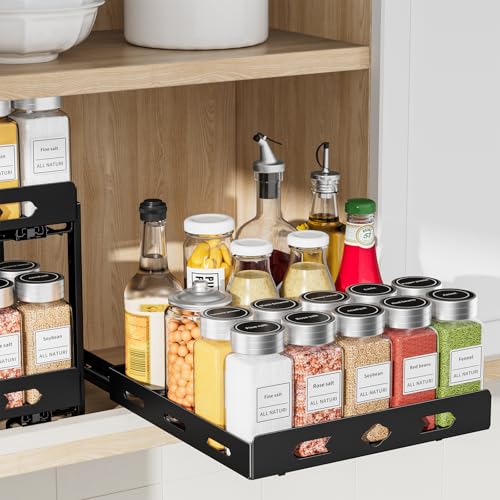 RCHYFEED-Pull-Out-Spice-Rack-Organizer-105-Wx105-Dx28-H RCHYFEED Pull Out Spice Rack Organizer, 10.5" Wx10.5 Dx2.8 H - Image 1