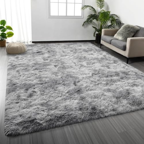 Large Area Rugs for Living Room, Tie-Dyed Shaggy Rug Fluffy Throw Carpets, Ultra Soft Plush Modern Indoor Fuzzy Rugs for Bedroom Nursery Home Decor(Beige, 160x200cm) (Grey, 80x160cm)