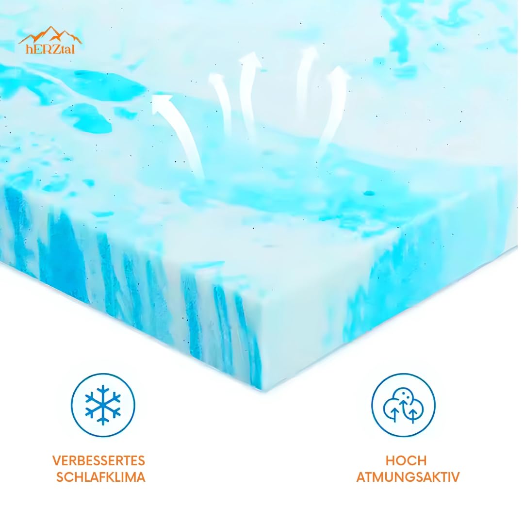 Memory Gel Matratzenauflage mit Atmungsaktivem Double Jersey Bezug, Anti-Rutsch Unterseite, Spannbänder für Matratzen bis 30 cm (140x200cm)