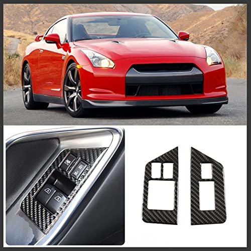 Window Lift Switch Button Frame Cover Trim Compatible with Nissan GTR R35 2008-2016, Carbon Fiber Car Decoration Accessories (Carbon Fiber)