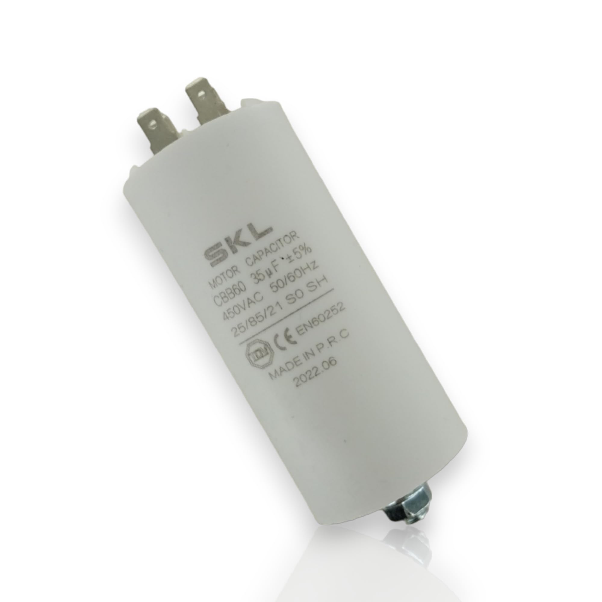 DL-pro Kondensator silnikowy 35µF 450 V Ø 45 x 95 mm uniwersalny z flagami wtykowymi AMP 6,3 mm i śrubą mocującą M8 CBB60, kondensator rozruchowy silnika do elektrycznych urządzeń domowych