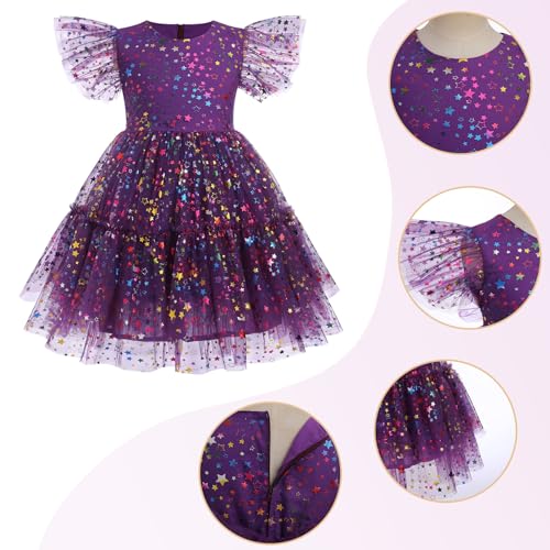 Girls Sequin Tulle Dress Rainbow Star Ruffle Sparkle Toddler Girl Kids Party Bridesmaid Wedding Gown Dresses2