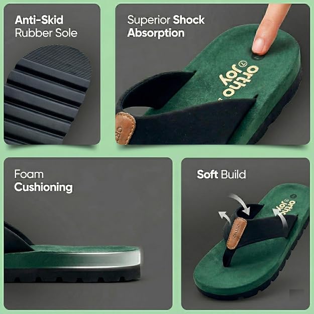 Image of ORTHO JOY Men's Orthopedic Flip Flop Sandals, Comfortable Cushioned Toe Post Slippers with Supportive Footbed.
