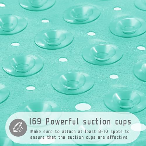 Yimobra Shower Stall Mat Non Slip, 21X21 Inch, Soft Square Bath Mat for Shower with Suction Cups and Drain Holes, Stall Floor Mats for Bathroom, Machine Washable, Bathroom Accessories, Clear Green by Yimobra - Used condition - Image 2