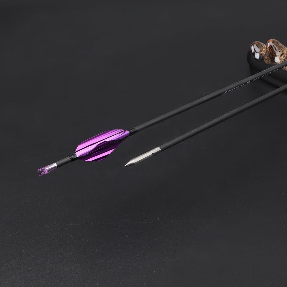 12 Pezzi Frecce con Piume a Spirale, Lunghezza Dell'asta 31 Pollici, ID 3,2 mm, Spine 650 (Purple)