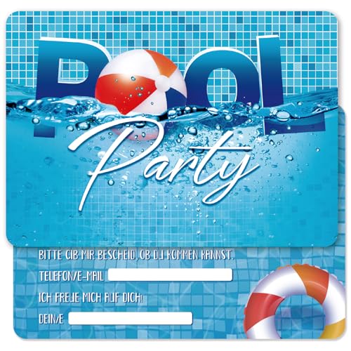 BETESSIN 12er Set Einladungskarten Geburtstag - Poolparty Einladungen Spritzig - Einladungskarten zum Kindergeburtstag für Schwimmbad- und Aquapark-Feiern