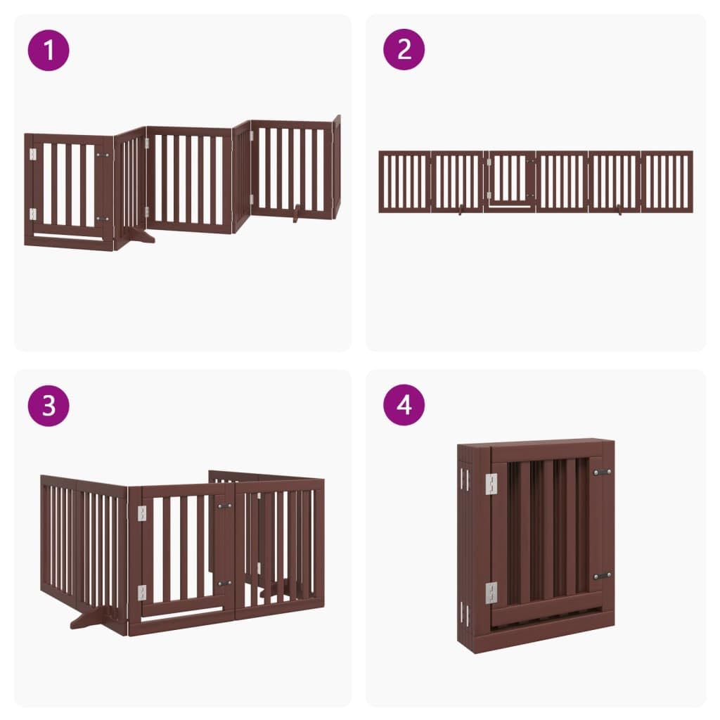 Puerta plegable para perros de madera de álamo con puerta y patas de apoyo de 300 cm, plegable, para casa, apartamento, jardín, protección segura y barrera para perros cachorros