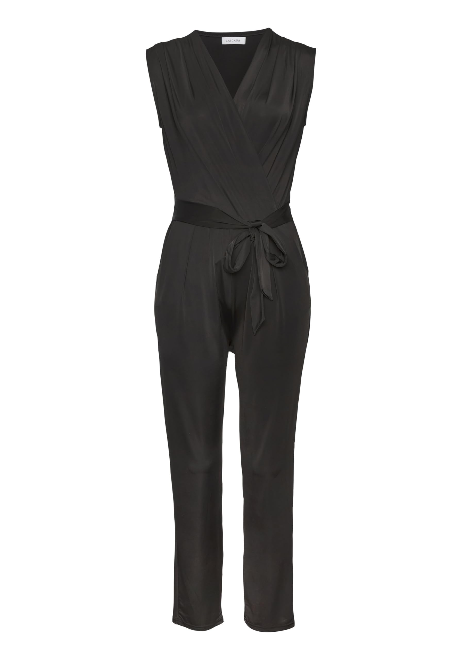 LASCANA Overall Wickeloptik – knöchellanger schwarzer Jersey-Overall