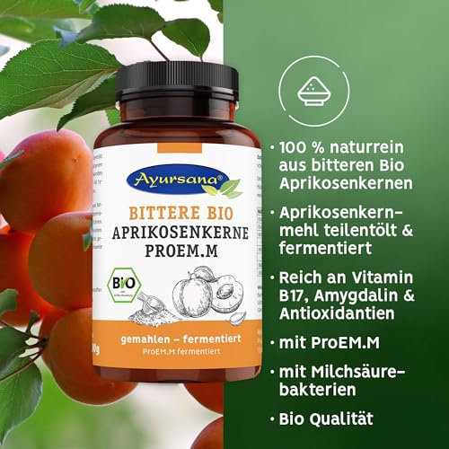 Ayursana Bio Aprikosenkerne 3er Spar-Set (1500g) - Fermentiert mit ProEM.M - Aprikosenkernmehl teilentölt & fermentiert - Apricot Kernels gemahlen - Reich an Amygdalin - Vorratspack
