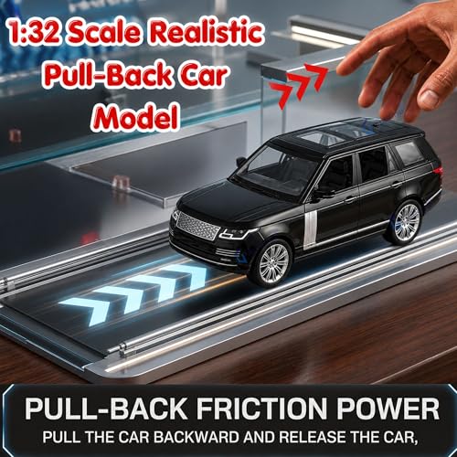 Image of GRAPHENE 1:32 Scale Diecast Model Car Toy Metal SUV Pullback Openable Doors Light & Sound Friction Power Realistic Miniature Car Model Vehicle Toy for Kids Boys Girls (Black)