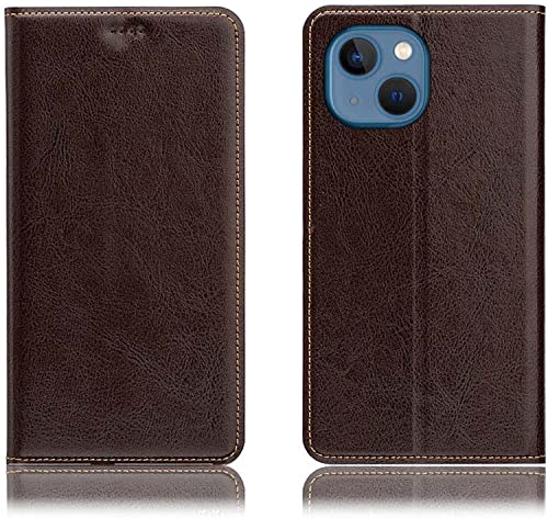 Étui en cuir à clapet SCHIK pour iPhone 13, finition marron haute résistance