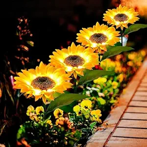 coku Solar Sunflower Garden Lights Outdoor Waterproof Solar powered Flower Pot Lights 8 LED's Dusk to Dawn Motion Sensor Swaying Landscape Ground Lamps Decorations for Patio Backyards Pack 4
