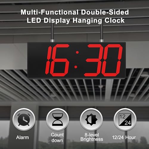 CHKOSDA Digital Wall Clock with Double Sided Display, Large LED Clock with Timer,Alarm,Temperature and Date,Two Faced Hanging Digital Clock Large Display for Multiple Public Places(Red) - Image 4