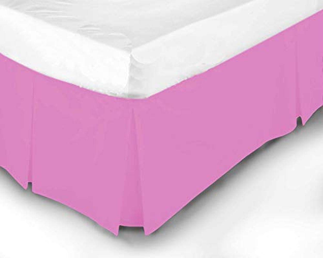 LOOMS & LEAVES 100% POLY COTTON PLAIN DYED PLATFORM BASE VALANCE BOX PLEATED SHEETS IN (PINK, SINGLE)