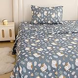 MICORAL Kids Twin Sheet Set, 3 Pieces Sheets for Boys & Girls, Soft Printed Microfiber Bed Sheets, Deep Pocket Cozy Toddler Bedding Set, Owl (Gray)
