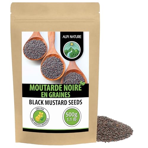 Alpi Nature Graines de Moutarde Noire Brune 500g, Graine de Moutarde Brune Noire 1-2mm