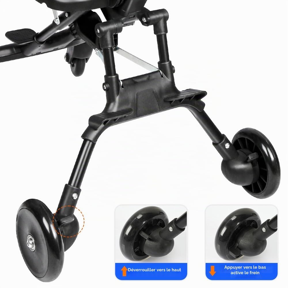 Poussette Canne Compacte Poussette de Voyage Poussettes Compacte Bébé (Noir, Pliable)