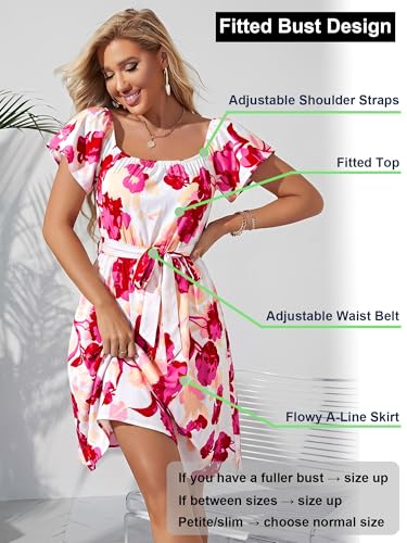 Image of Off Shoulder Ruffle Dress for Women, A-Line Mini Dress with Belt, Fitted Bust Summer Wedding Guest Dress