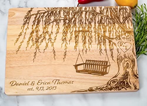 Tabla de cortar personalizada - Árbol de sauce con banco columpio para regalo de aniversario o boda miniatura 2