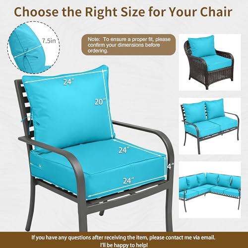 Image of 24x24 Outdoor Chair Cushions Set of 4, Waterproof Deep Seat Cushions for Patio Furniture with Removable Cover, Fade Resistant 4'' Outdoor Seat Cushion w /Ties&Handle for Sofa Loveseat, Lake Blue