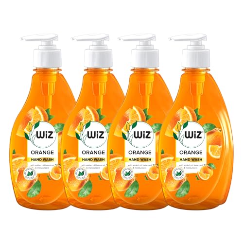 Image of Wiz Orange Handwash Liquid Soap Dispenser Bottle - 450ml (Pack of 4)| Germ Protection | Hand Wash with Added pH-Balanced & Moisturizers for Soft & Gentle Hands | Suitable for all Skin Types
