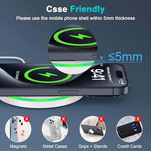 Samsung Wireless Charger Fast Charging Pad with QC 3.0 Charger Block for Samsung Galaxy Z Fold 6/5/Flip 6/5/S24 Ultra/S23/S22/S21/S20,15W Wireless Fast Charging Station for Pixel 9 Pro/8a/8/7 Pro/7a/6