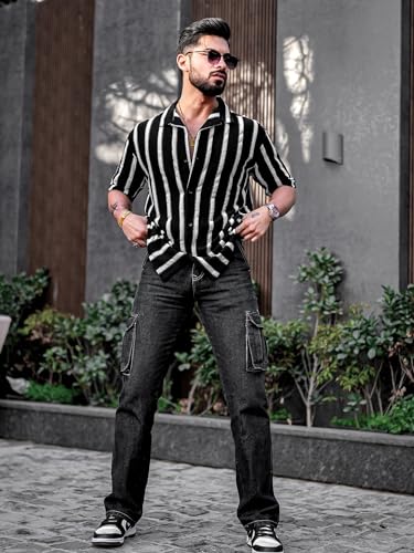 Image of Maniac || Mens || Striped || Collared Neck || Half Sleeve || Popcorn Knitted || Shirt