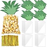 Yexiya 100 Set Pineapple Party Favors Bags Hawaiian Pineapple Cello Bags with Twist Ties and Cards Luau Candy Cellophane Treat Bags for Cookies Candies Summer Hawaiian Holiday for Kids and Adults