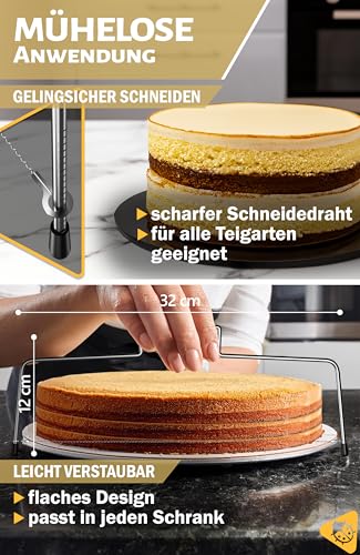 Menz Tortenschneider - Tortenbodenschneider 32 cm, Edelstahl Kuchenschneider höhenverstellbar, Tortensäge zum einfachen Schneiden des Tortenbodens in gleichmäßige Schichten