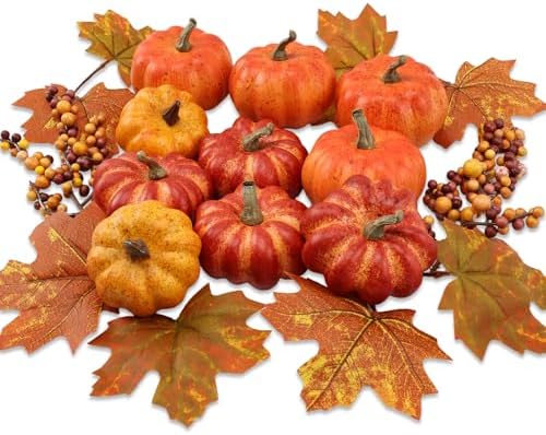 Realistic Mini Pumpkin Decor Indoor 16PCS Artificial Pumpkins for...