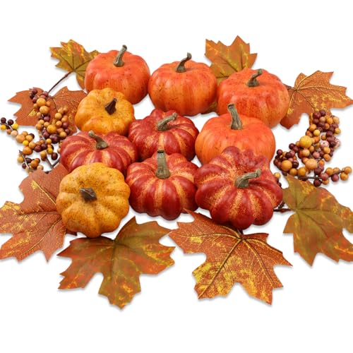 Realistic Mini Pumpkin Decor Indoor 16PCS Artificial Pumpkins for Fall...