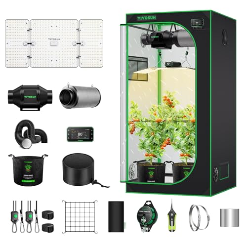VIVOSUN GIY Smart Grow Tent System 3x3, WiFi-Integrated Grow Tent Kit, with Automate Ventilation and Circulation, Schedule Full Spectrum 200W LED Grow Light, and GrowHub E42A+Controller