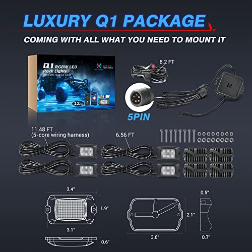 Mictuning Q1 Rgbw Led Rock Lights, Pure Color 4 Pods Underglow Neon Multicolor Lighting With Wiring Switch Kit, Bluetooth Controller, Remote Control, Music Mode #TOP7