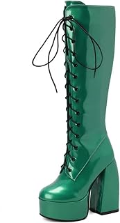 Botas de Moda para Mujer, Botas de Baile con Cordones de 14CM/5,51 Pulgadas, Botas Especiales KTV nocturnas, Botas de Caballero de Color, Pero hasta la Rodilla
