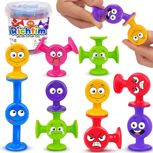 Richtim Suction Toys Toddlers Bath Toys: 24 Pcs Emotion Sensory Suction Toys for Toddler, Kids Social Emotional Suction Sensory Travel Toys Suction Cup Toys for Autistic Children Special Needs