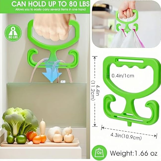 Heavy Duty Grocery Bag Carrier Handle - 2 Pack Adjustable Non-Slip Grip, 80lbs Ergonomic Holder for Shopping Bags, Plastic Bags, Buckets (Space-Saving Design)