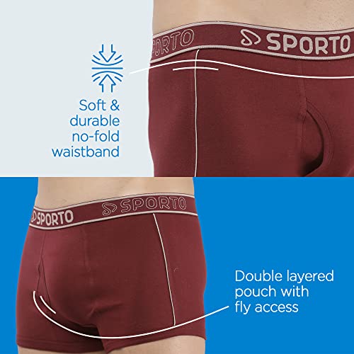Image of sporto Men's Mid-Rise Super Soft & Comfortable Solid Cotton Square Trunks with No-Fold & No-Pinch Elastic Waistband (Combo Pack)