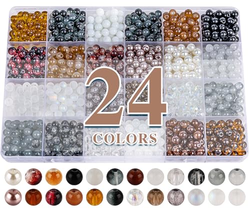 Image of XSEINO About 1200PCS 6mm Glass Beads Bracelet Making Kit,24 Assorted Black and White Series Colorful Crystal Beads for Bracelet and Jewelry Making and DIY Crafts,Friendship Bracelets
