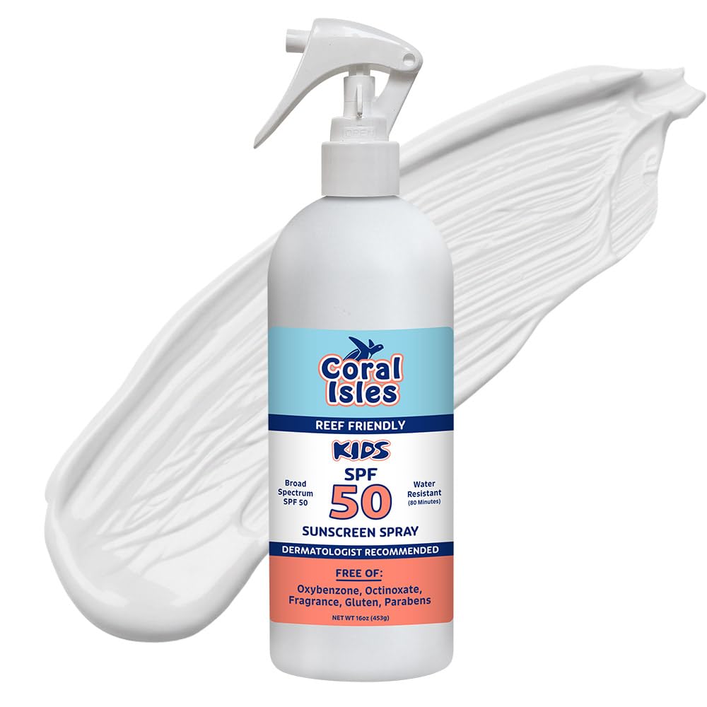 Coral Isles by Rocky Mountain Sunscreen | SPF 50 KIDS Spray | Broad Spectrum UVA/UVB Protection | Hawaii Reef-Safe Act Compliant | Oxybenzone & Octinoxate Free | Water Resistant 80 Min. | 16 Fl Oz