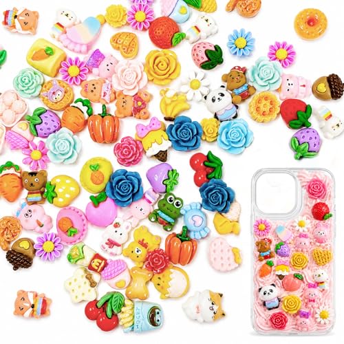 Quelcc 100 Pièces Slime Charms Résine, Kit Accessoires Loisirs Créatifs pour DIY Bijoux, Coques Téléphone, Barrettes, Décoration Maison – Motifs Mix...