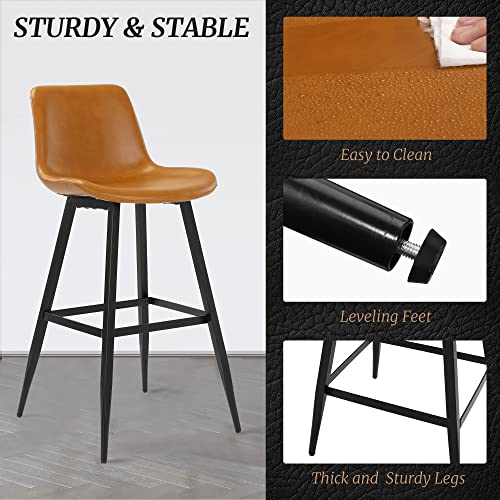 Cozyman 24 Inch Counter Stool,Modern Bucket Barstool, Kitchen Counter With Back And Footrest,For Home Office Kitchen Island Restaurants,Set Of 2, Whiskey Brown #TOP4